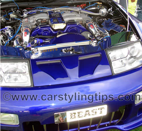 This Nissan 300ZX has had a major styling explosion in its engine bay.