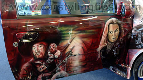 Pirates of the Caribbean spray art on a car door